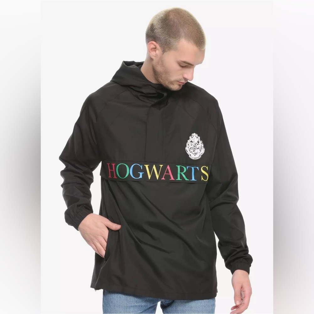 HARRY POTTER HOGWARTS Multicolored ANORAK / WINDBREAKER! Hood 1/4 Zip Mesh Lined
